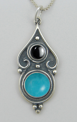 Sterling Silver Romantic Necklace Turquoise And Hematite